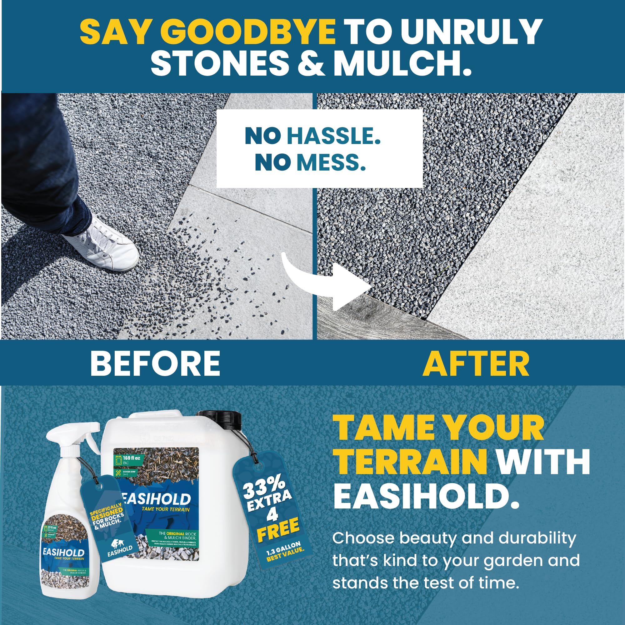 Vuba EASIHOLD ROCKS - Award Winning 5L XL Gravel Binder for Bonding Stones, Bark and Gravel on Borders, Patios and Garden Paths. Lasts up to 3 Years, Non Toxic, Ready to Use.